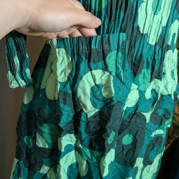 Alquema Green Smash Pocket Dress Midi  Crinkle Long Sleeve Floral Print 0 Small - Picture 11 of 12